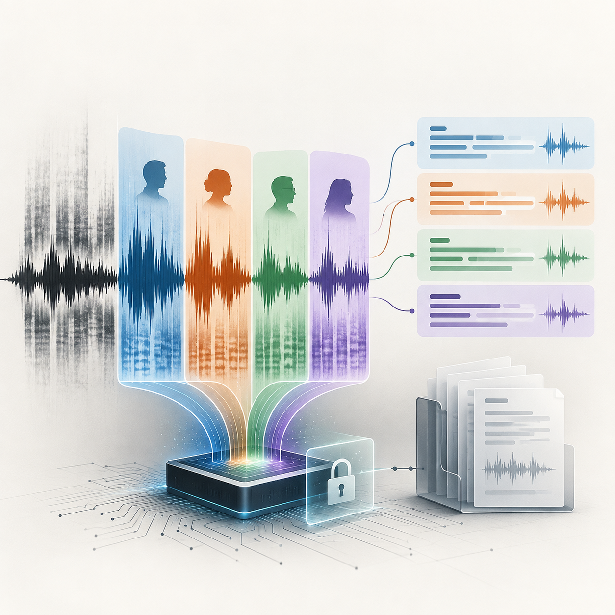Diarizator transcription and speaker diarization illustration